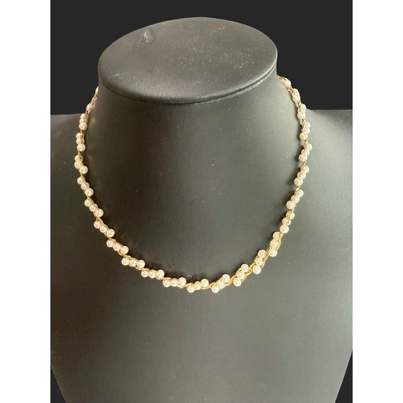 Napier Jewelry - Vintage Napier Gold Tone Faux Pearl Necklace | Signed | Classic Elegance